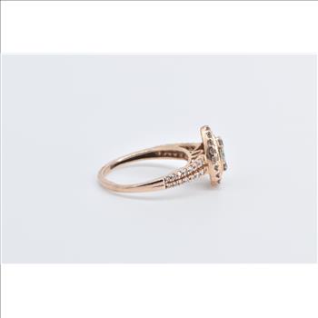 10K 0.33 Ctw Diamond Pear Cluster Halo Engagement Rose Gold Ring, Size 5.25