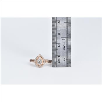 10K 0.33 Ctw Diamond Pear Cluster Halo Engagement Rose Gold Ring, Size 5.25