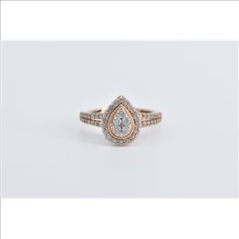 10K 0.33 Ctw Diamond Pear Cluster Halo Engagement Rose Gold Ring, Size 5.25