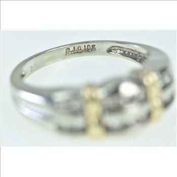 10K 0.35 Ctw Diamond Two Tone Layered Band White Gold Ring, Size 6.75