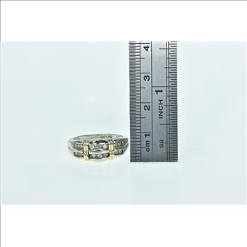 10K 0.35 Ctw Diamond Two Tone Layered Band White Gold Ring, Size 6.75