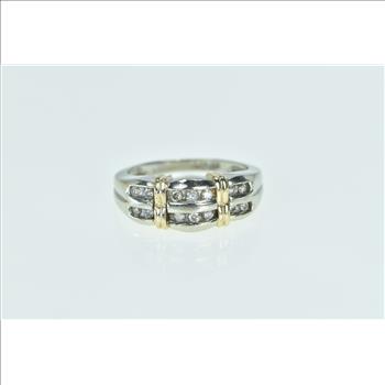 10K 0.35 Ctw Diamond Two Tone Layered Band White Gold Ring, Size 6.75