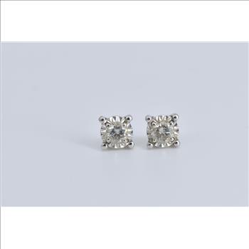 10K 0.40 Ctw Diamond Solitaire Classic Stud White Gold Earrings