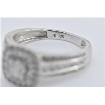 10K 0.50 Ctw Diamond Halo Vintage Engagement White Gold Ring, Size 5