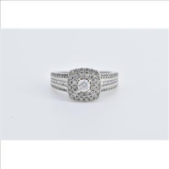 10K 0.50 Ctw Diamond Halo Vintage Engagement White Gold Ring, Size 5