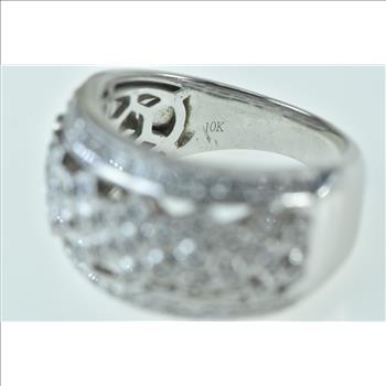 10K 0.50 Ctw Diamond Pave Flower Honeycomb White Gold Ring, Size 5