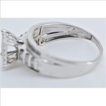 10K 0.56 Ctw Diamond Squared Cluster Statement White Gold Ring, Size 9.25