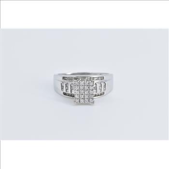 10K 0.56 Ctw Diamond Squared Cluster Statement White Gold Ring, Size 9.25