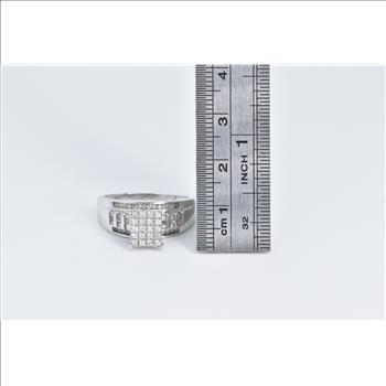 10K 0.56 Ctw Diamond Squared Cluster Statement White Gold Ring, Size 9.25