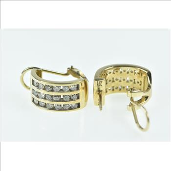10K 0.72 Ctw Diamond Squared French Clip Hoop Yellow Gold Earrings