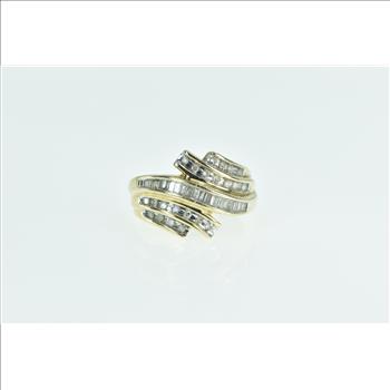 10K 0.75 Ctw Diamond Channel Bypass Statement Yellow Gold Ring, Size 7.25