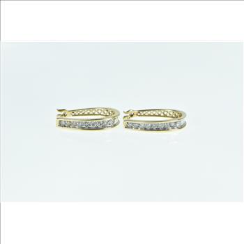 10K 0.75 Ctw Diamond Oval Statement Hoop Yellow Gold Earrings