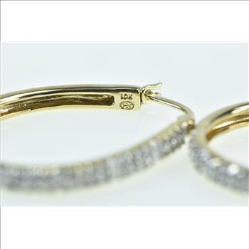 10K 0.80 Ctw Diamond 29.6mm Oval Fashion Hoop Yellow Gold Earrings