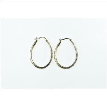 10K 0.80 Ctw Diamond 29.6mm Oval Fashion Hoop Yellow Gold Earrings
