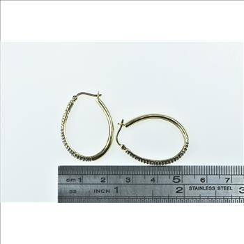10K 0.80 Ctw Diamond 29.6mm Oval Fashion Hoop Yellow Gold Earrings