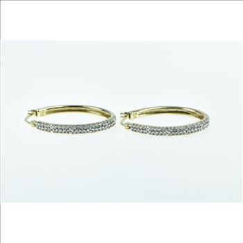 10K 0.80 Ctw Diamond 29.6mm Oval Fashion Hoop Yellow Gold Earrings