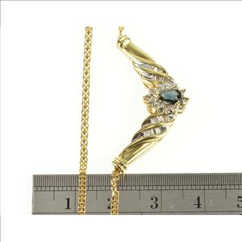 10K 0.85 Ctw Diamond Sapphire Chevron Pendant Yellow Gold Necklace 16.75