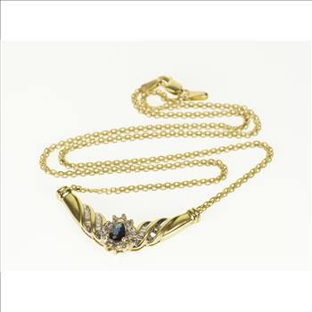 10K 0.85 Ctw Diamond Sapphire Chevron Pendant Yellow Gold Necklace 16.75