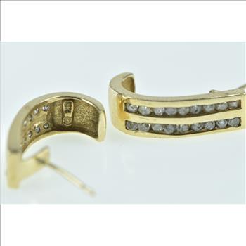 10K 0.90 Ctw Diamond Curved Bar Semi Hoop Yellow Gold Earrings