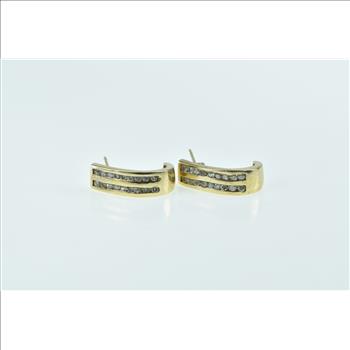10K 0.90 Ctw Diamond Curved Bar Semi Hoop Yellow Gold Earrings