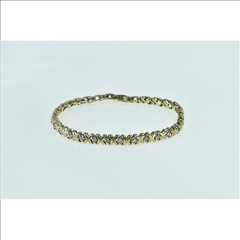 10K 0.90 Ctw Diamond X Link Criss Cross Tennis Yellow Gold Bracelet 7.25