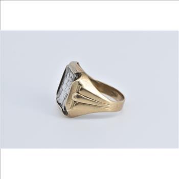 10K 0.900 Silver Mercury Dime Vintage Statement Yellow Gold Ring, Size 9.5