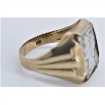 10K 0.900 Silver Mercury Dime Vintage Statement Yellow Gold Ring, Size 9.5