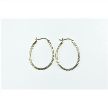 10K 1.00 Ctw Diamond Encrusted Oval Vintage Hoop Yellow Gold Earrings