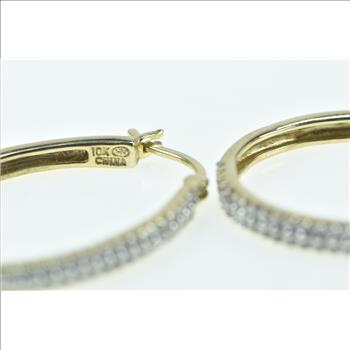 10K 1.00 Ctw Diamond Encrusted Oval Vintage Hoop Yellow Gold Earrings