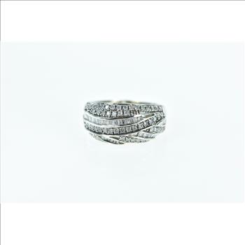 10K 1.00 Ctw Diamond Encrusted Wavy Band White Gold Ring, Size 7.5