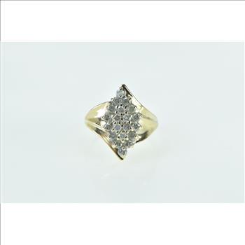 10K 1.00 Ctw Diamond Navette Cluster Vintage Yellow Gold Ring, Size 8.75