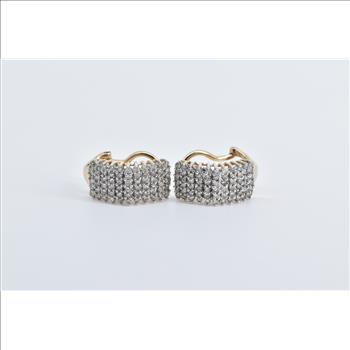 10K 1.00 Ctw Diamond Squared French Clip Cluster Yellow Gold Earrings