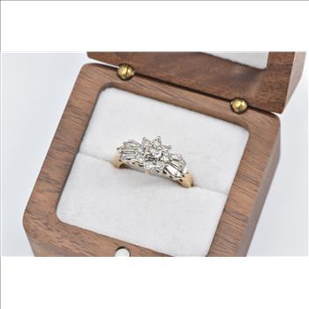 10K 1.00 Ctw Flower Cluster Diamond Engagement Yellow Gold Ring, Size 7