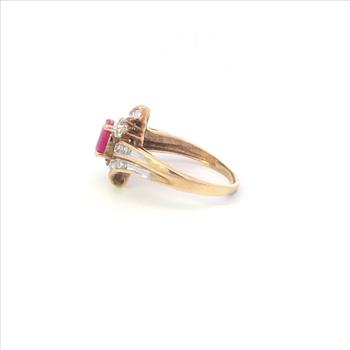 10K 1.05 Ctw Natural Ruby Ornate Bypass Yellow Gold Ring, Size 7.25