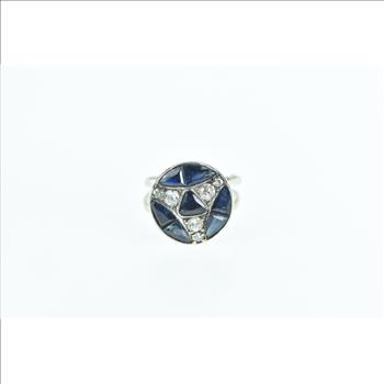 10K 1.30 Ctw Sapphire Diamond Art Deco Plat White Gold Ring, Size 5.75