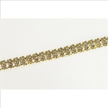 10K 1.32 Ctw Diamond Wavy Striped Tennis Yellow Gold Bracelet 7.25