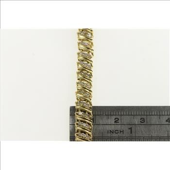 10K 1.32 Ctw Diamond Wavy Striped Tennis Yellow Gold Bracelet 7.25