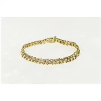 10K 1.32 Ctw Diamond Wavy Striped Tennis Yellow Gold Bracelet 7.25