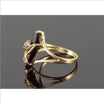 10K 1.3g Black Onyx Diamond Accent Wrap Yellow Gold Ring, Size 3