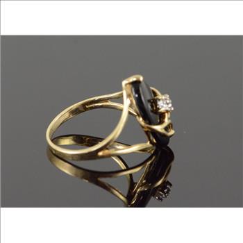 10K 1.3g Black Onyx Diamond Accent Wrap Yellow Gold Ring, Size 3