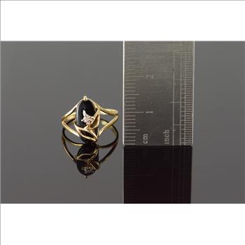 10K 1.3g Black Onyx Diamond Accent Wrap Yellow Gold Ring, Size 3