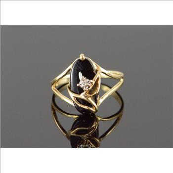 10K 1.3g Black Onyx Diamond Accent Wrap Yellow Gold Ring, Size 3