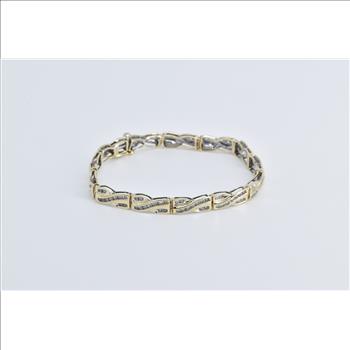 10K 1.43 Ctw Diamond Criss Cross Vintage Tennis Yellow Gold Bracelet 6.75