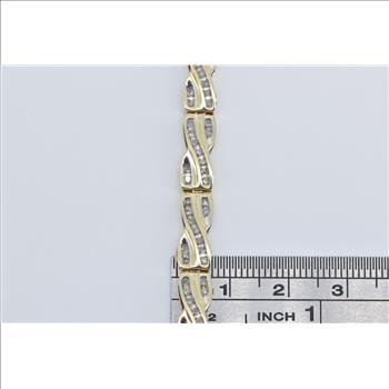 10K 1.43 Ctw Diamond Criss Cross Vintage Tennis Yellow Gold Bracelet 6.75