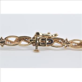 10K 1.50 Ctw Baguette Diamond Wavy Link Tennis Yellow Gold Bracelet 7