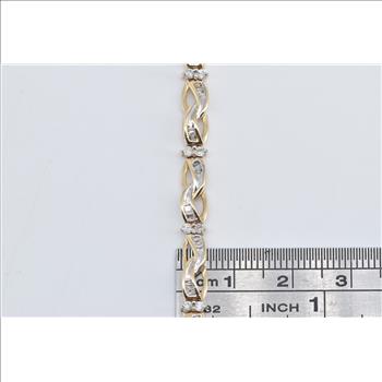10K 1.50 Ctw Baguette Diamond Wavy Link Tennis Yellow Gold Bracelet 7