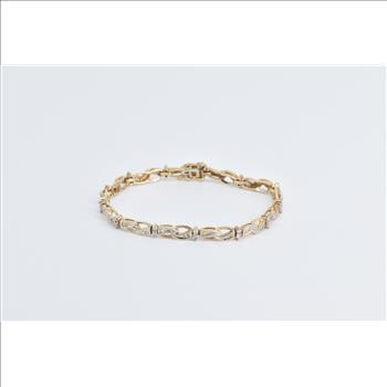 10K 1.50 Ctw Baguette Diamond Wavy Link Tennis Yellow Gold Bracelet 7