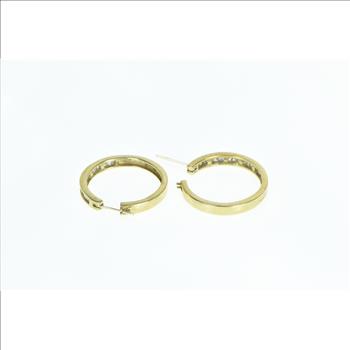 10K 1.50 Ctw Diamond Squared 27mm Fashion Hoop Yellow Gold Earrings