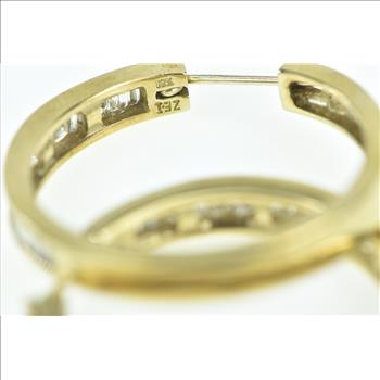 10K 1.50 Ctw Diamond Squared 27mm Fashion Hoop Yellow Gold Earrings