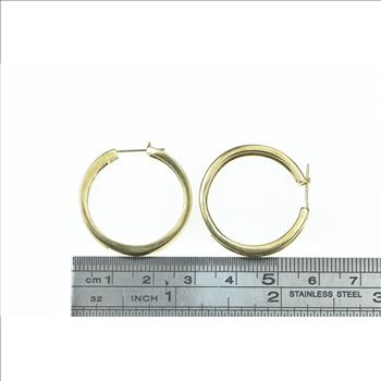 10K 1.50 Ctw Diamond Squared 27mm Fashion Hoop Yellow Gold Earrings